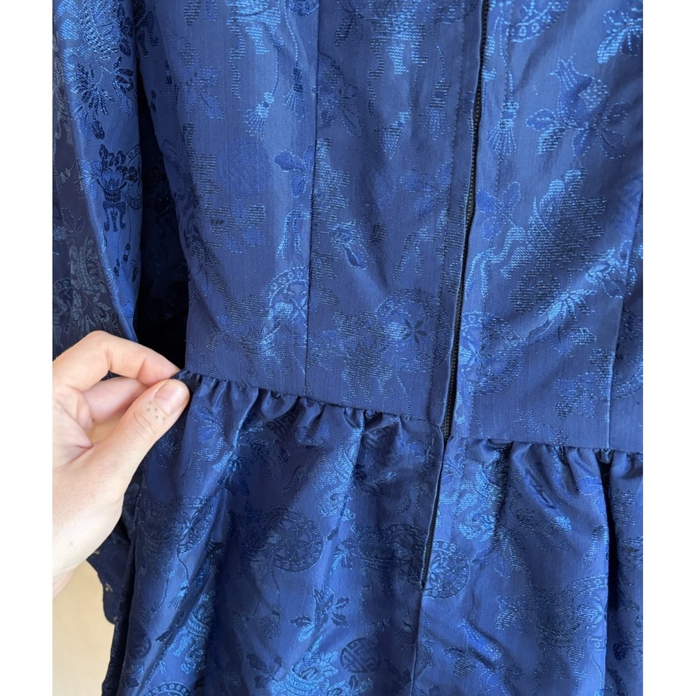 Vintage 60s 70s Handmade Navy Brocade Mini Dress XS S Gothic Victorian Regency - Picture 14 of 14